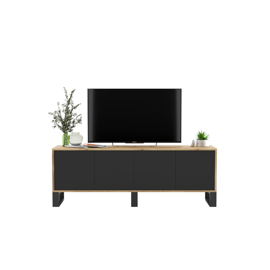 Szafka RTV Loft Komoda Industrialna Dąb Wotan Czarny MAT 150 cm