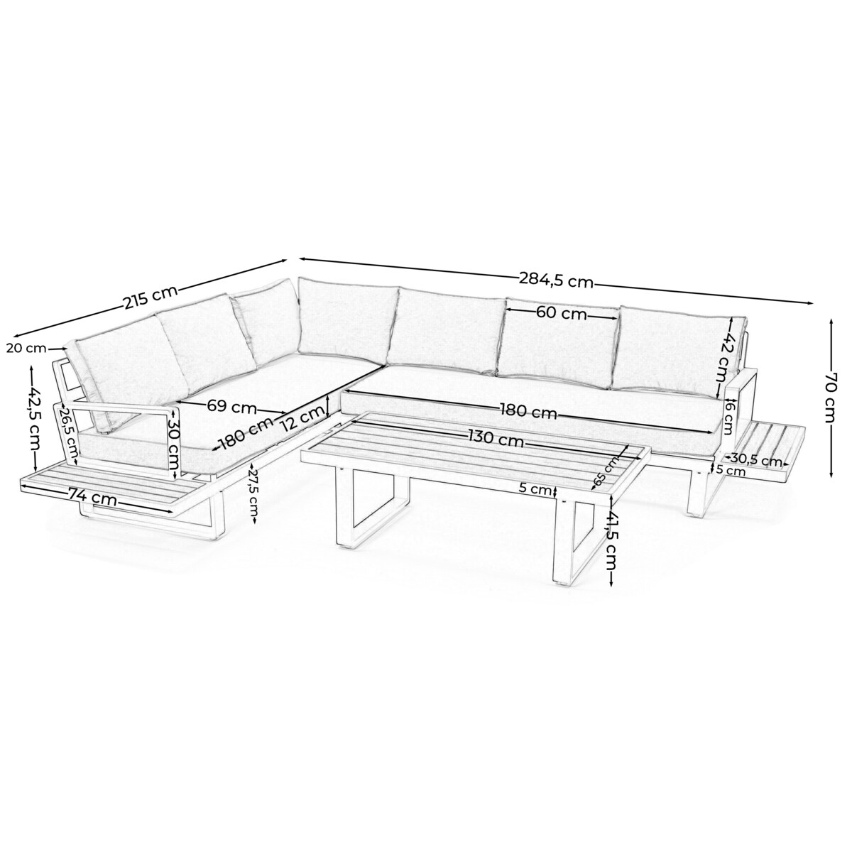 Meble ogrodowe duży narożnik nowoczesny aluminium ATOL grafitowo-beżowy