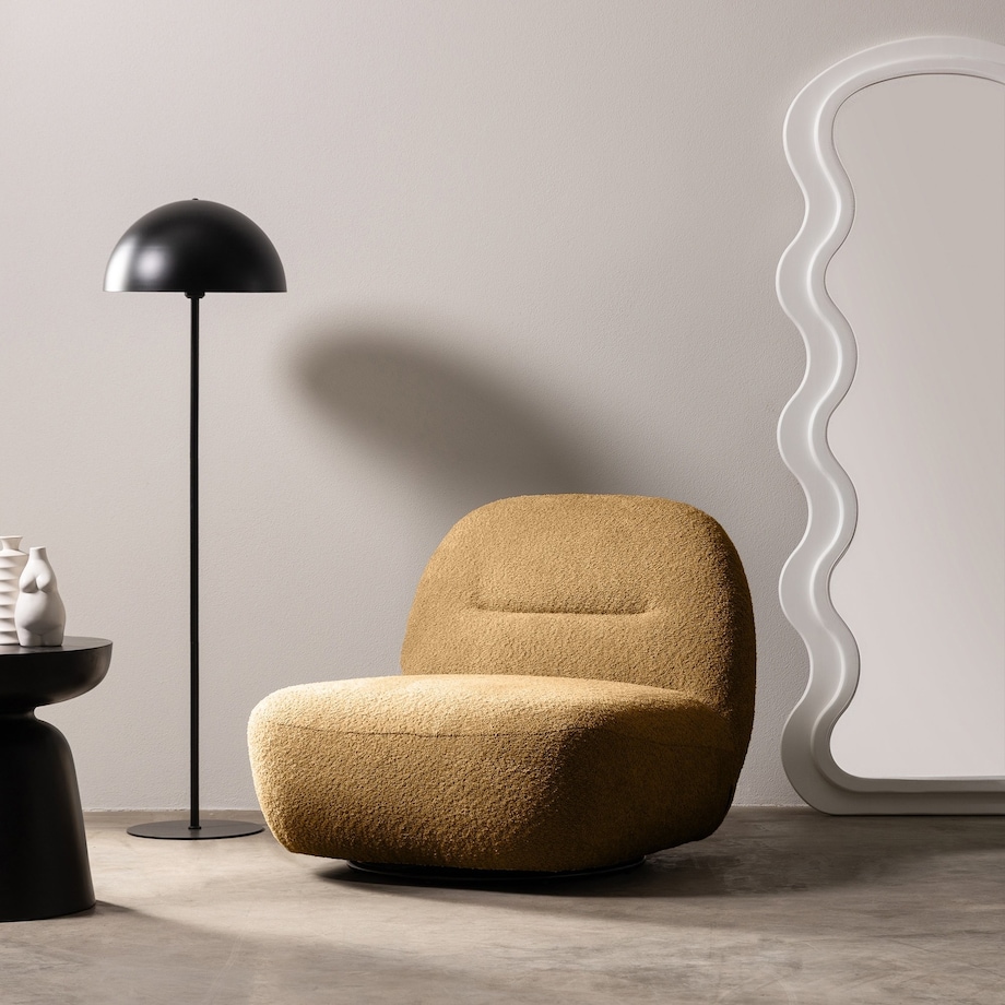 Fotel obrotowy bouclé musztardowy Eroni