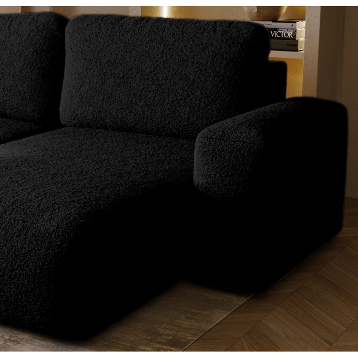 Narożnik Prawy ILO z funkcją spania i pojemnikiem na pościel, czarny