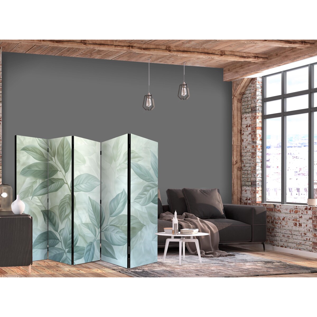 Parawan Dwustronny Duże liście 225x172cm