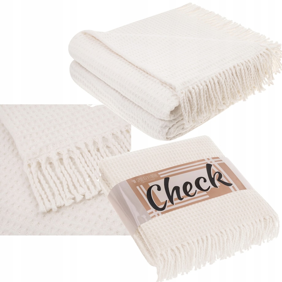 Koc Narzuta Pled miękki na Łóżko Wafel Bawełniany Naturalny 150 x 200 Ciepły