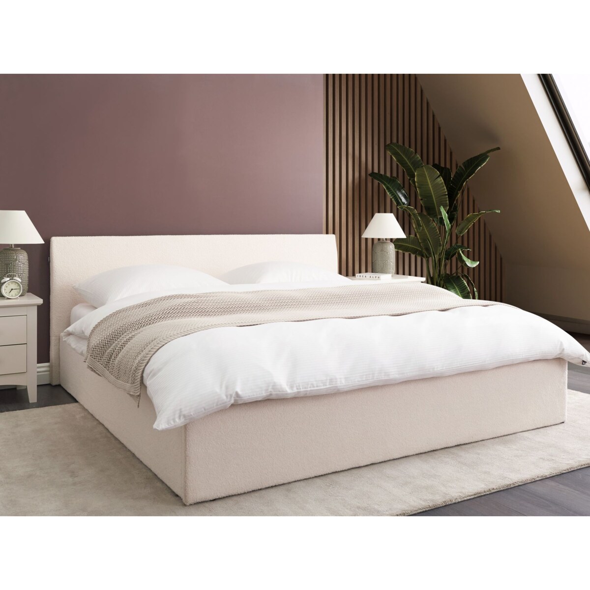 Łóżko z pojemnikiem Boucle ORBEY 180 x 200 cm Złamana biel