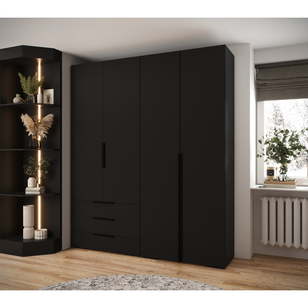 Garderoba wysoka do przedpokoju INOVA 1 Z15 czarny+czarny