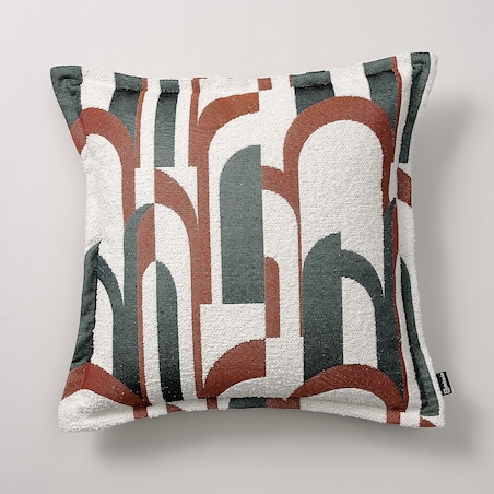 Poszewka Mona na poduszkę 45x45 zielono-czerwony wzory na kremowym tle