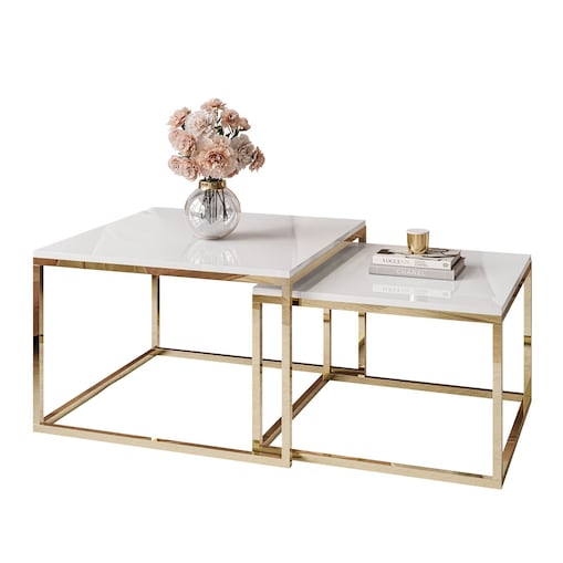 Stolik kawowy YOSHI 2w1 złoty chrom biały połysk