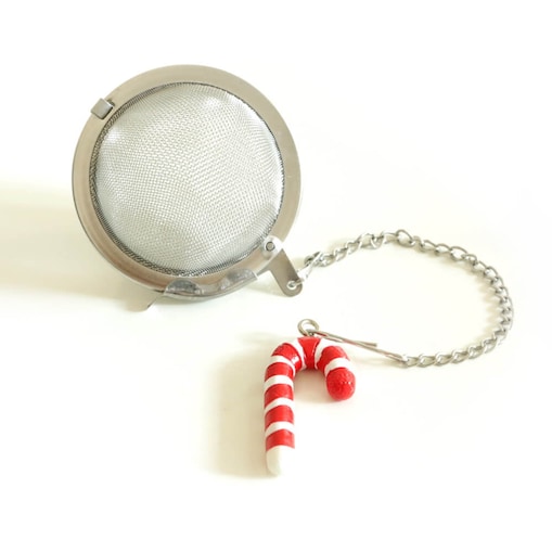 Metalowy zaparzacz laska kulka - akcesoria do parzenia ze świątecznym bożonarodzeniowym motywem - idealny do parzenia herbaty, ziół, wielokrotnego użytku