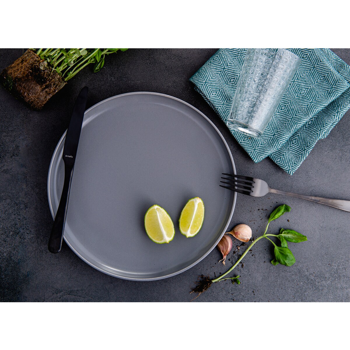 KONSIMO VICTO Zestaw talerzy deserowych dla 6 osób (6 elementów) szary