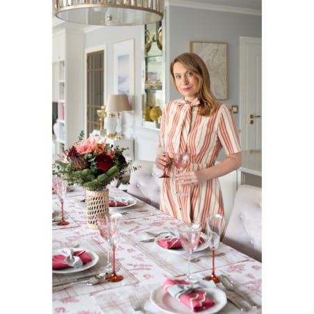 Obrus Toile de Jouy Red Forest - 140 cm x 200 cm - idealny dla 4 osób