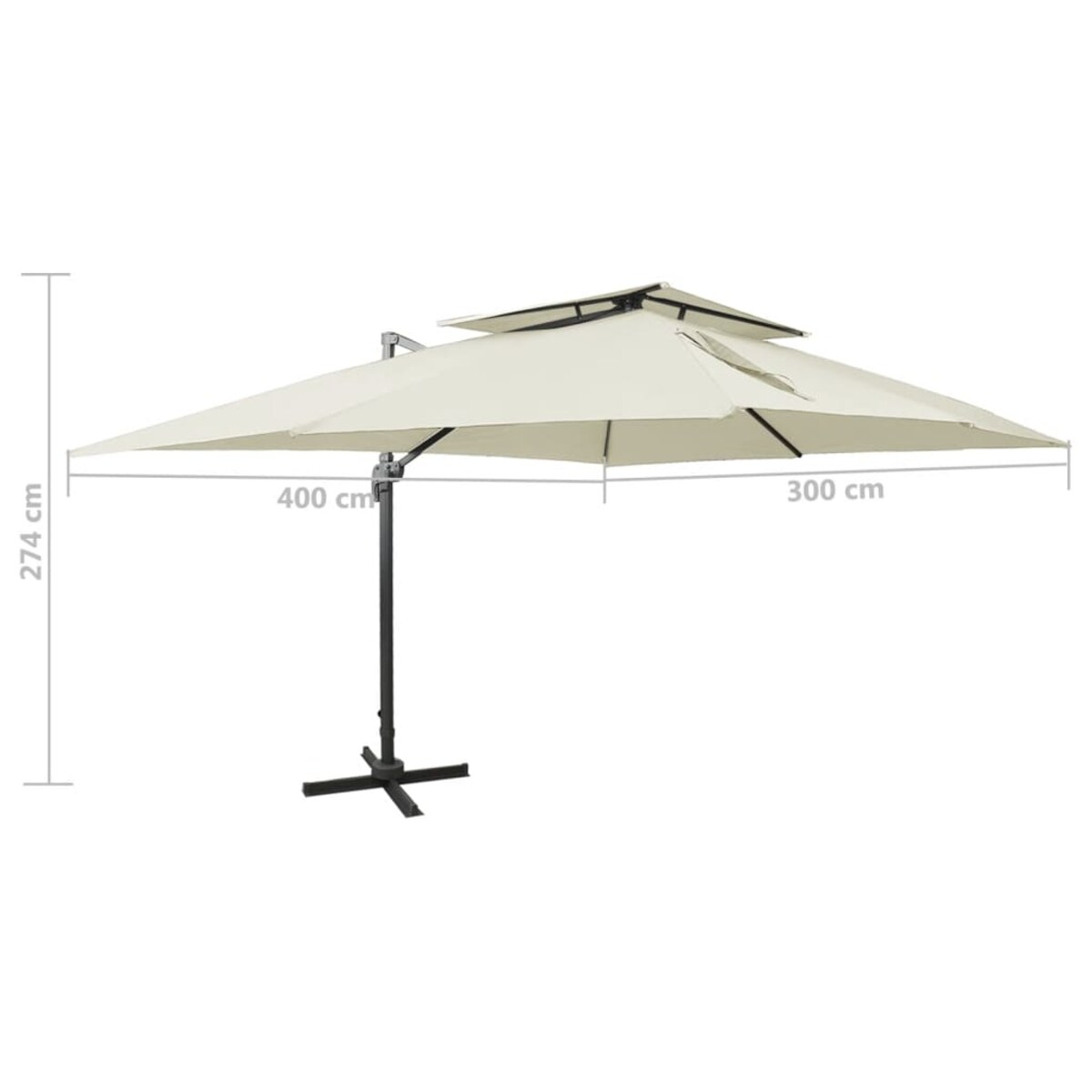 vidaXL Parasol wiszący z podwójną czaszą, 400x300 cm, piaskowy