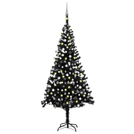 vidaXL Sztuczna choinka z lampkami i bombkami, czarna, 240 cm, PVC