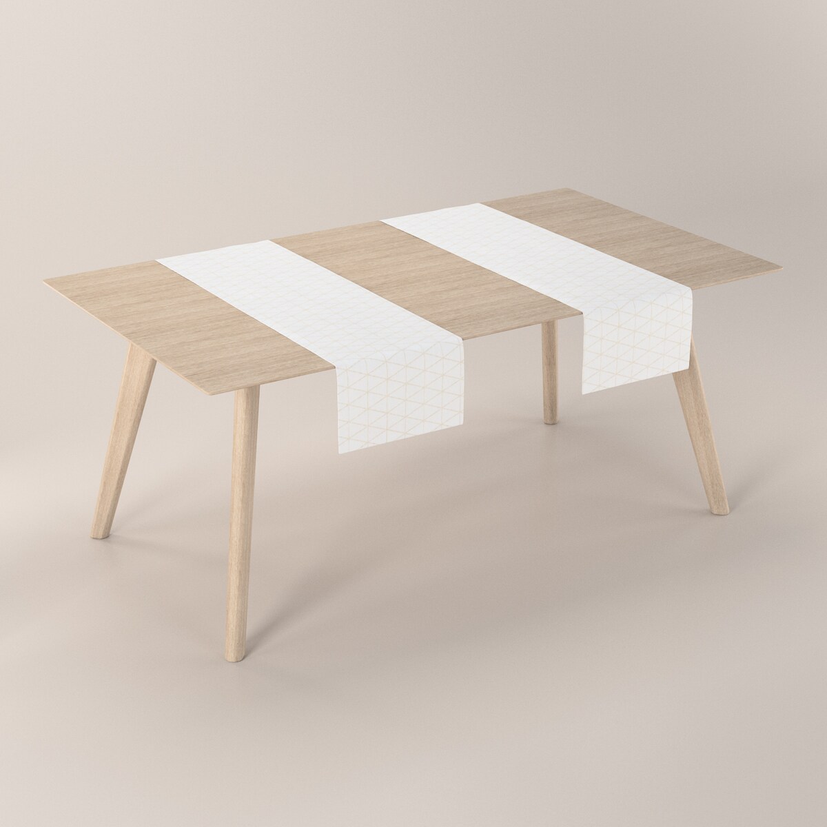 Bieżnik prostokątny 40x130 beżowe trójkąty na kremowo-białym tle