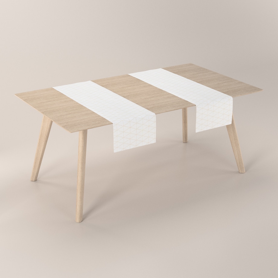 Bieżnik prostokątny 40x130 beżowe trójkąty na kremowo-białym tle