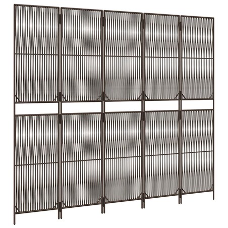 vidaXL Parawan 5-panelowy, brązowy, polirattan