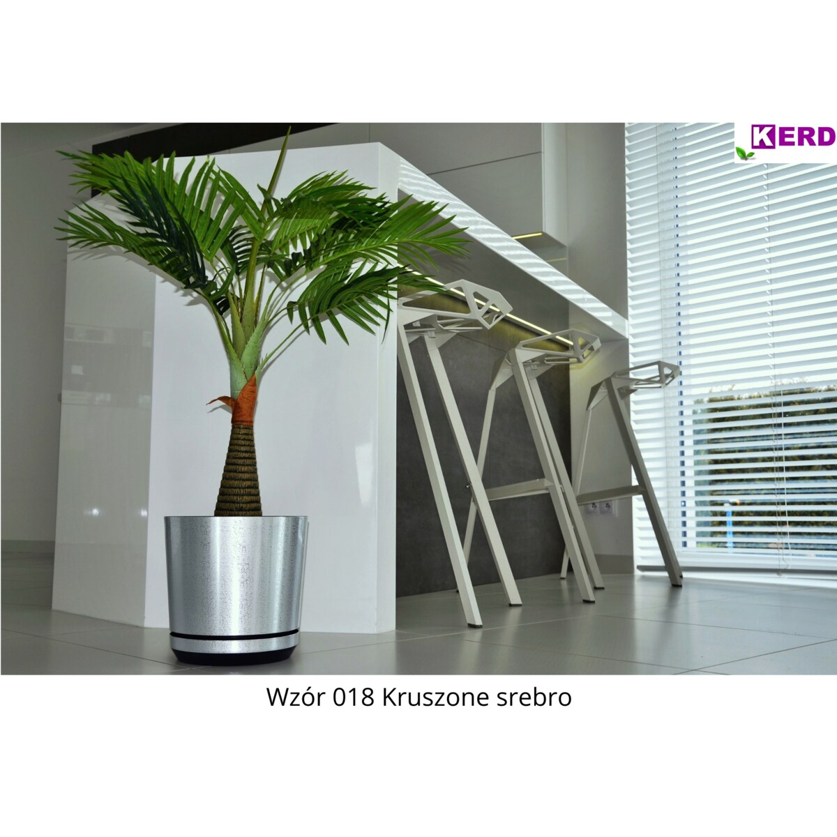 26 cm wzór KRUSZONE SREBRO Doniczka z podstawką elegancka drobinki lustra z połyskiem z drenażem nowoczesna