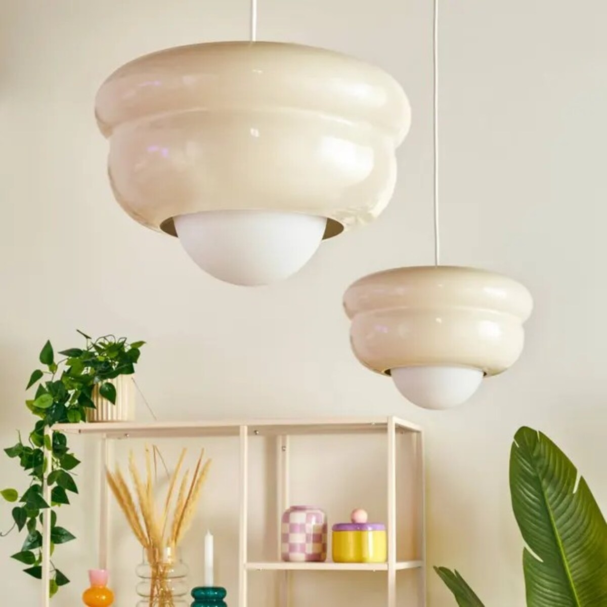 Lampa wisząca, metal+szkło, Patty, kremowa
