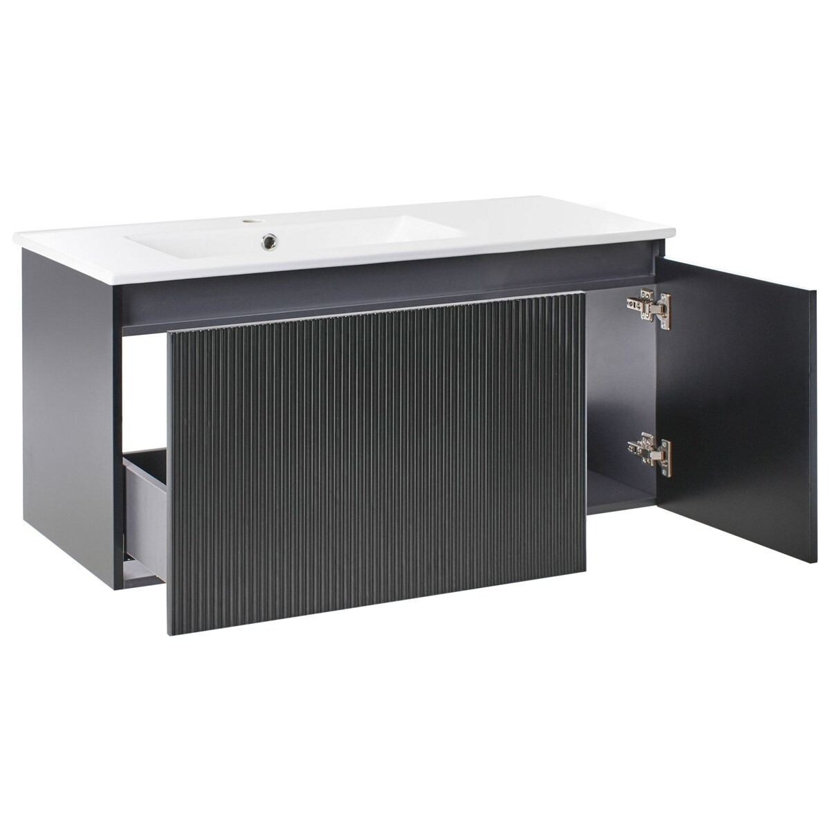 Szafka łazienkowa wisząca z umywalką TIETE 100 cm Czarny