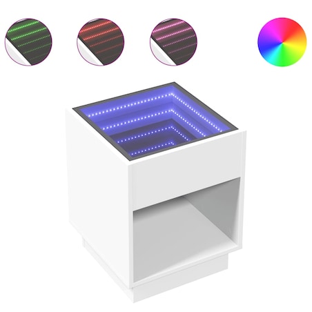 vidaXL Stolik nocny z LED Infinity, biały, 40x40x50 cm