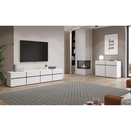 Szafka RTV CROSS 4K4S 225cm biała/czarna