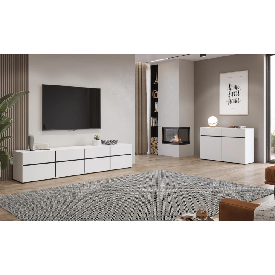 Szafka RTV CROSS 4K4S 225cm biała/czarna