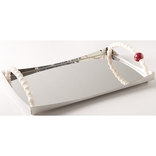 TACA Z BIAŁYMI PERŁAMI I CZERWONĄ WSTAWKĄ 40 X 25