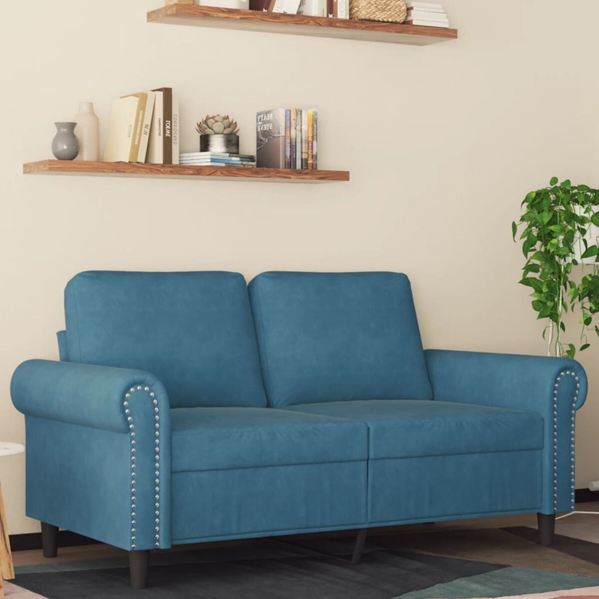 vidaXL Sofa 2-osobowa, niebieski, 120 cm, tapicerowana aksamitem