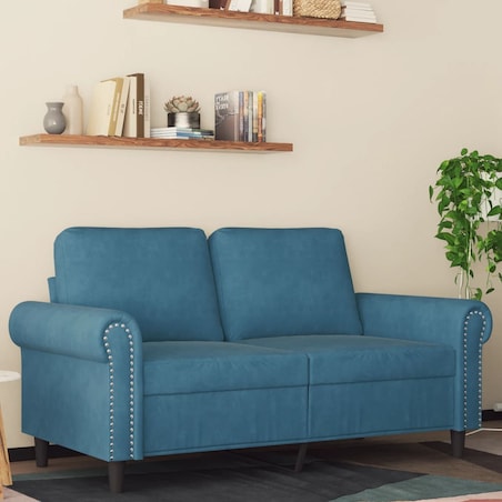 vidaXL Sofa 2-osobowa, niebieski, 120 cm, tapicerowana aksamitem