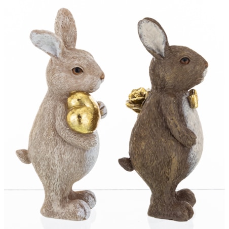 Dekoracja - para króliczków z prezentami 13x5,5x5,5 cm jasno i ciemnoszary