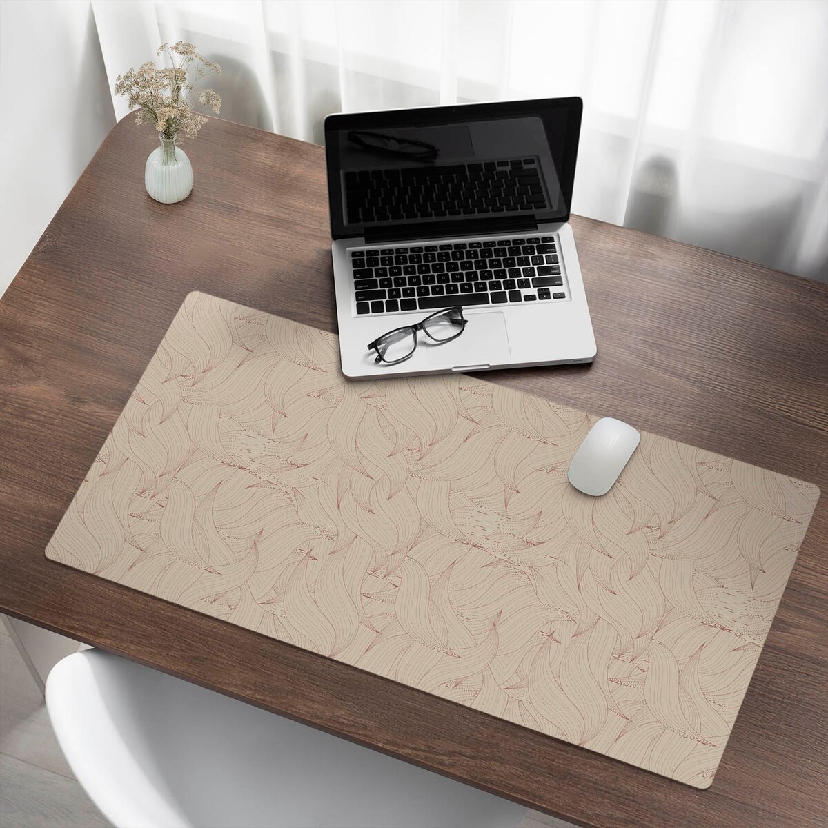 Beżowa mata na biurko Faliste linie abstrakcji, 100x50 cm
