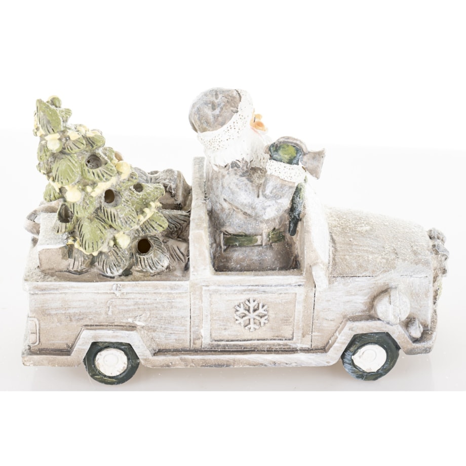 Dekoracja - samochód LED 11x15,5x7 cm Mikołaj z trąbką kierowcą