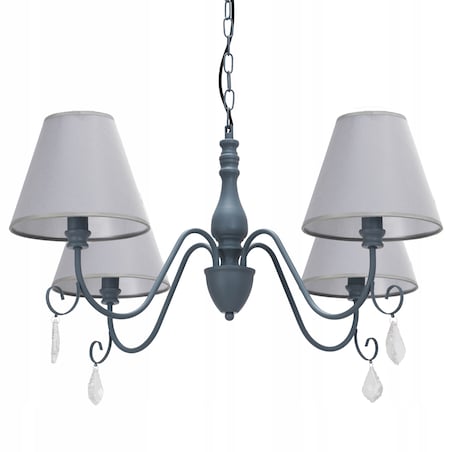 Lampa Sufitowa Wisząca Metal Kryształ Szara Grey