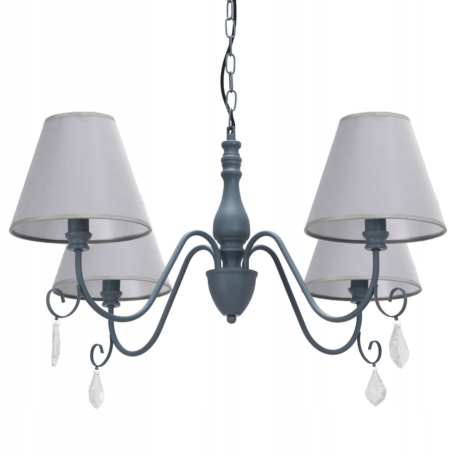 Lampa Sufitowa Wisząca Metal Kryształ Szara Grey