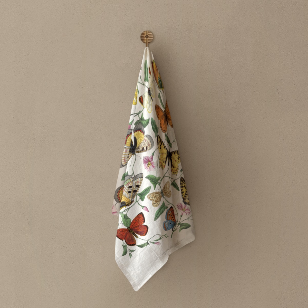 Lniana ścierka kuchenna - Vintage motyle