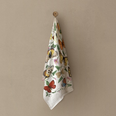 Lniana ścierka kuchenna - Vintage motyle