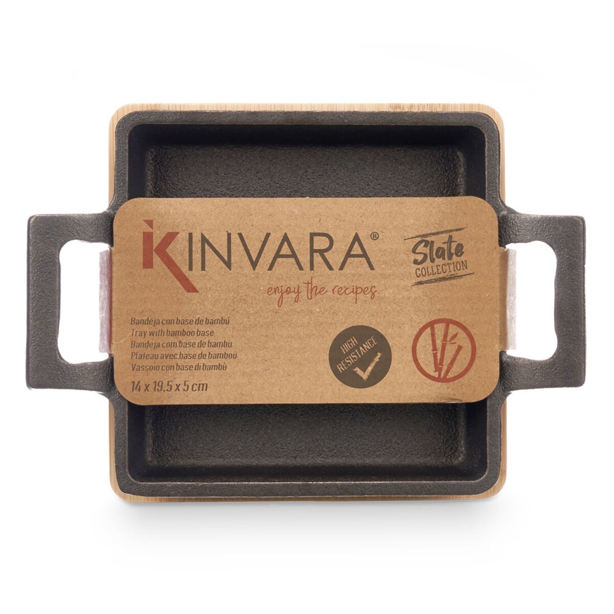 Żelazne naczynie na bambusowej podstawce SLATE, 14 x 19 x 5 cm