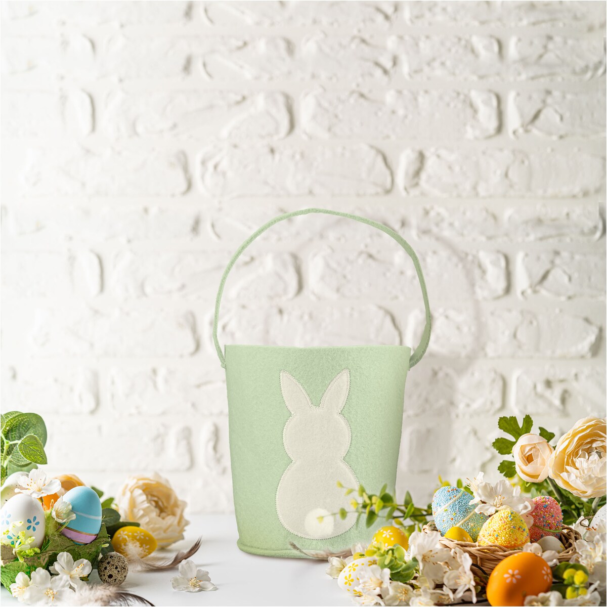 Koszyk Koszyczek Filcowy Wielkanocny Na Jajka Pisanki Dekoracja Ozdoba Z Zajączkiem Zielony