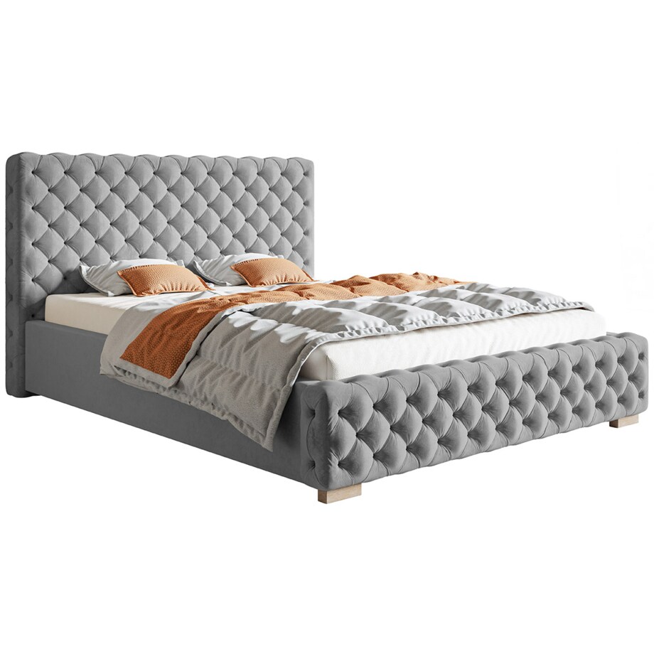 Łóżko sypialniane 200x200 BEN12 stelaż metalowy, pojemnik na pościel- szary