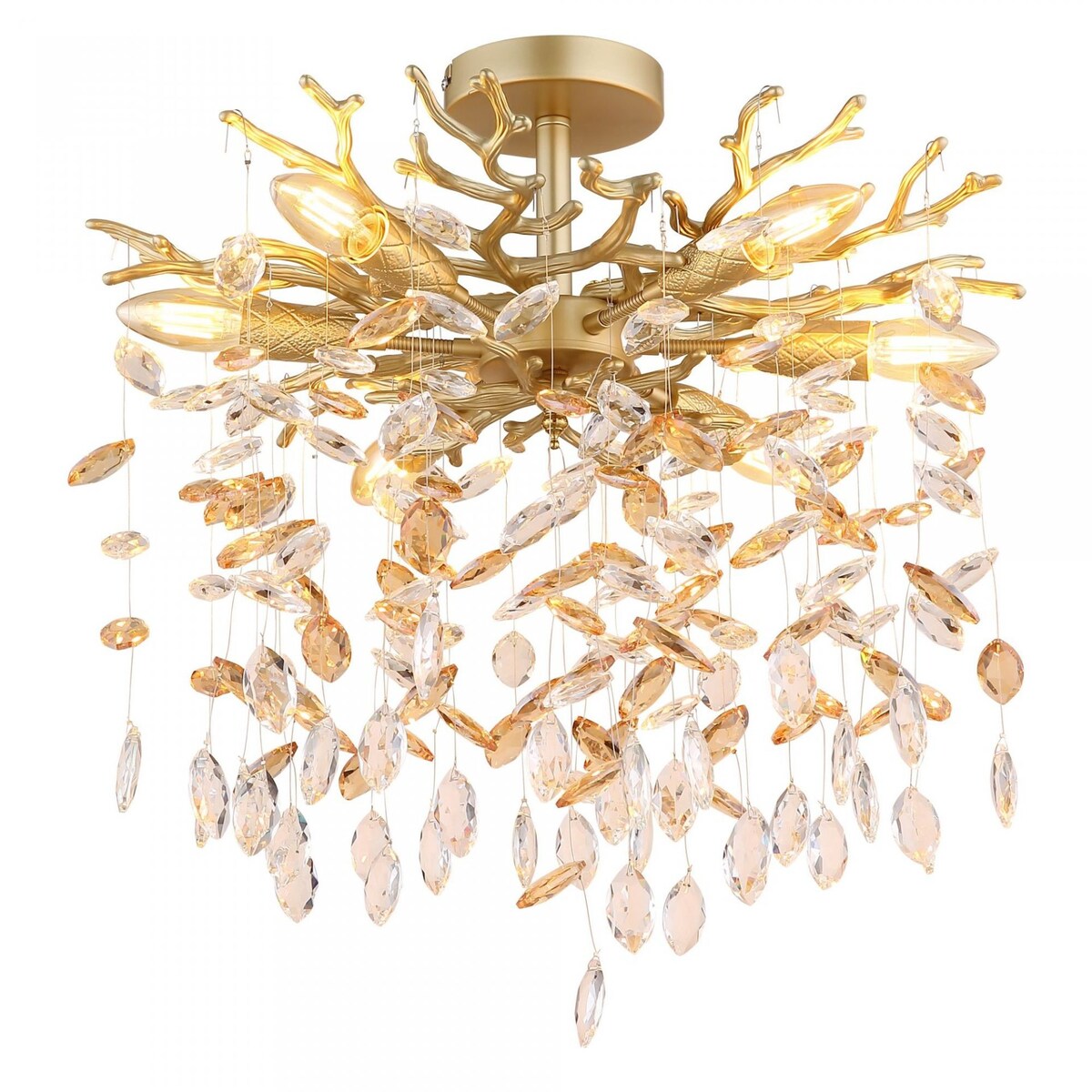 Lampa Sufitowa QUEENA Złota Bursztynowa 6xE14 Globo