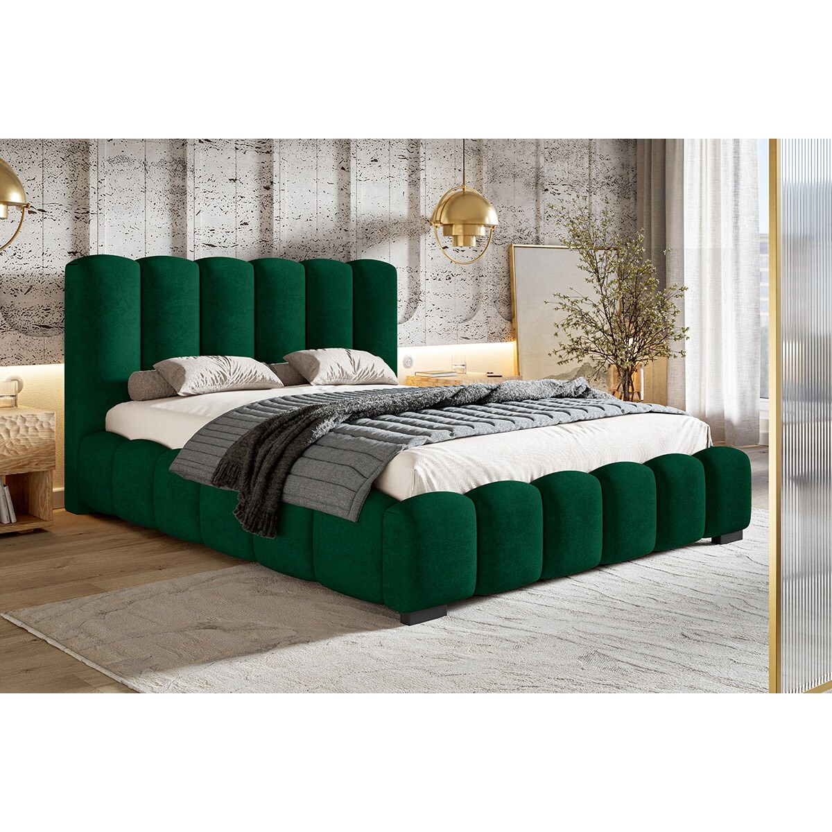 Łóżko sypialniane 180x200 BEN 18 z pojemnikiem na pościel-butelkowa zieleń