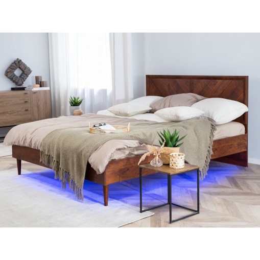 Łóżko LED MIALET 140 x 200 cm Ciemnobrązowy