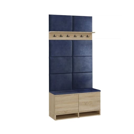Szafka na buty z siedziskiem i wieszakiem DUBAI dąb sonoma/granatowa