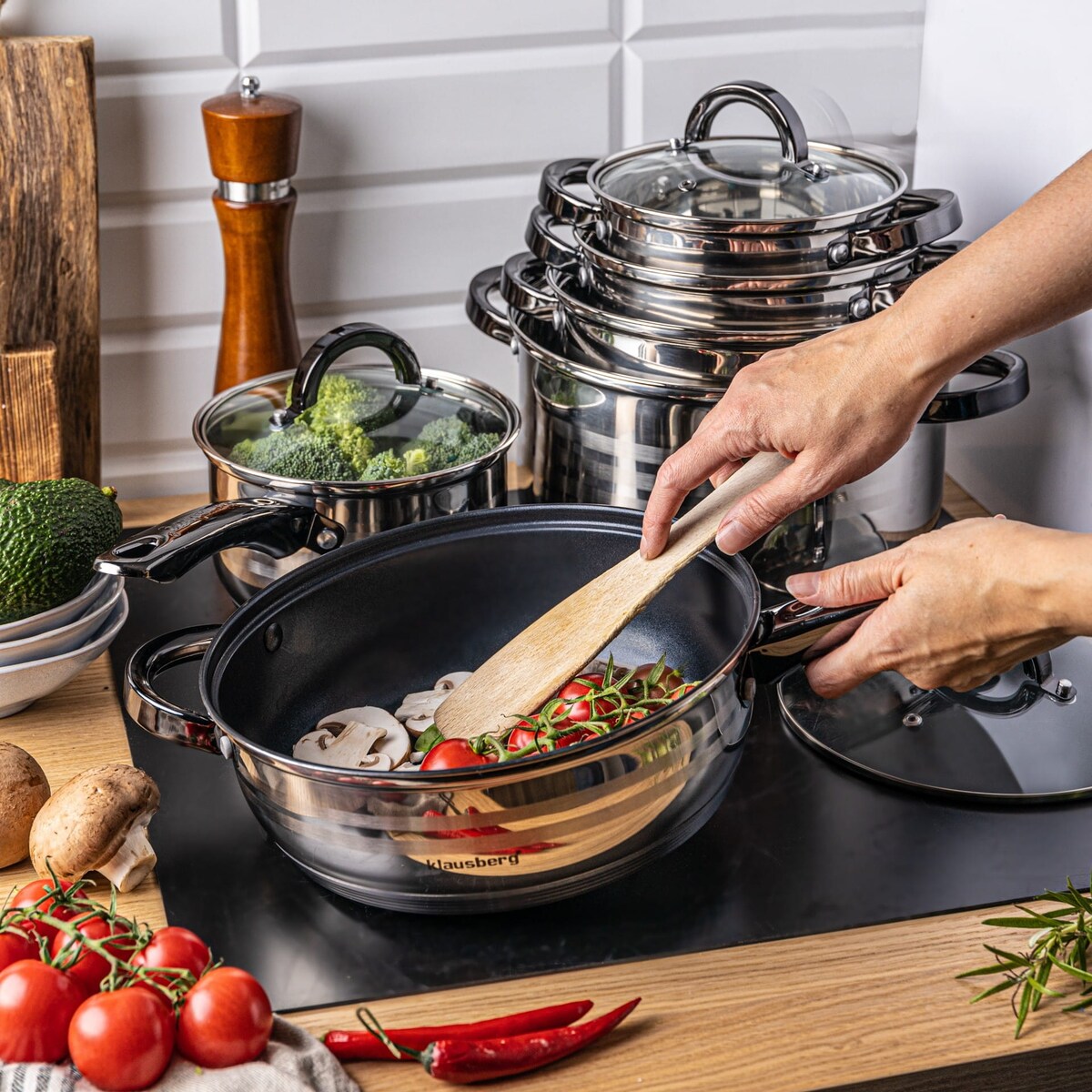 Zestaw garnków stalowych 12 ele. 2.1/2.1/2.9/3.4/3.9/6.6L KLAUSBERG