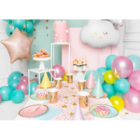 Balon foliowy Happy Birthday, 40cm, jasny pudrowy róż