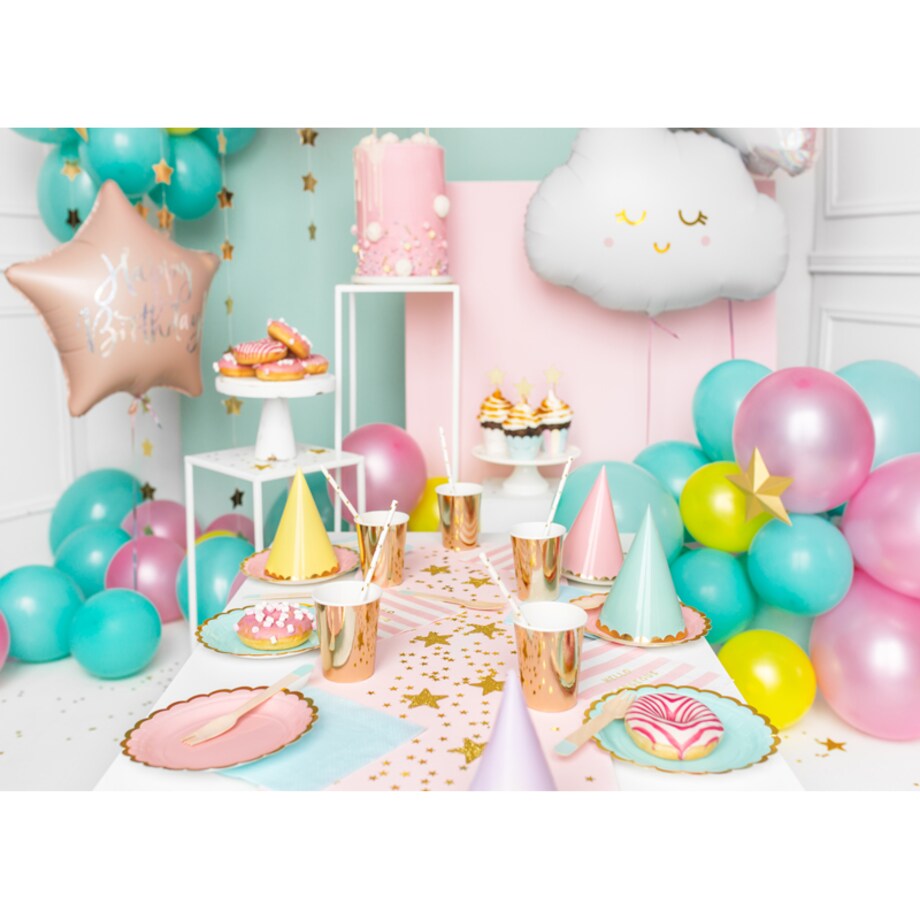 Balon foliowy Happy Birthday, 40cm, jasny pudrowy róż