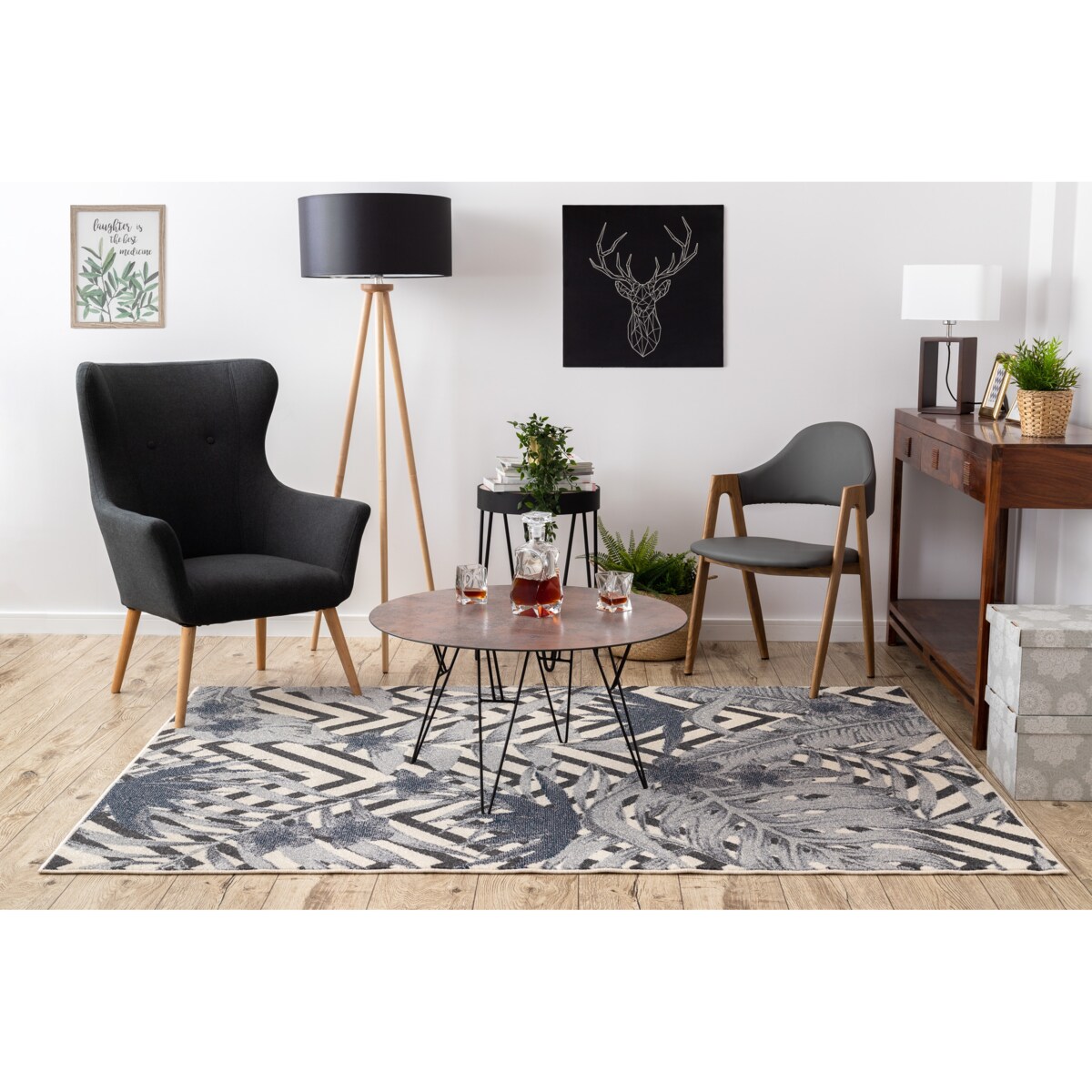 Dywan HEOS 78540 krem / niebieski LIŚCIE 120x170 cm