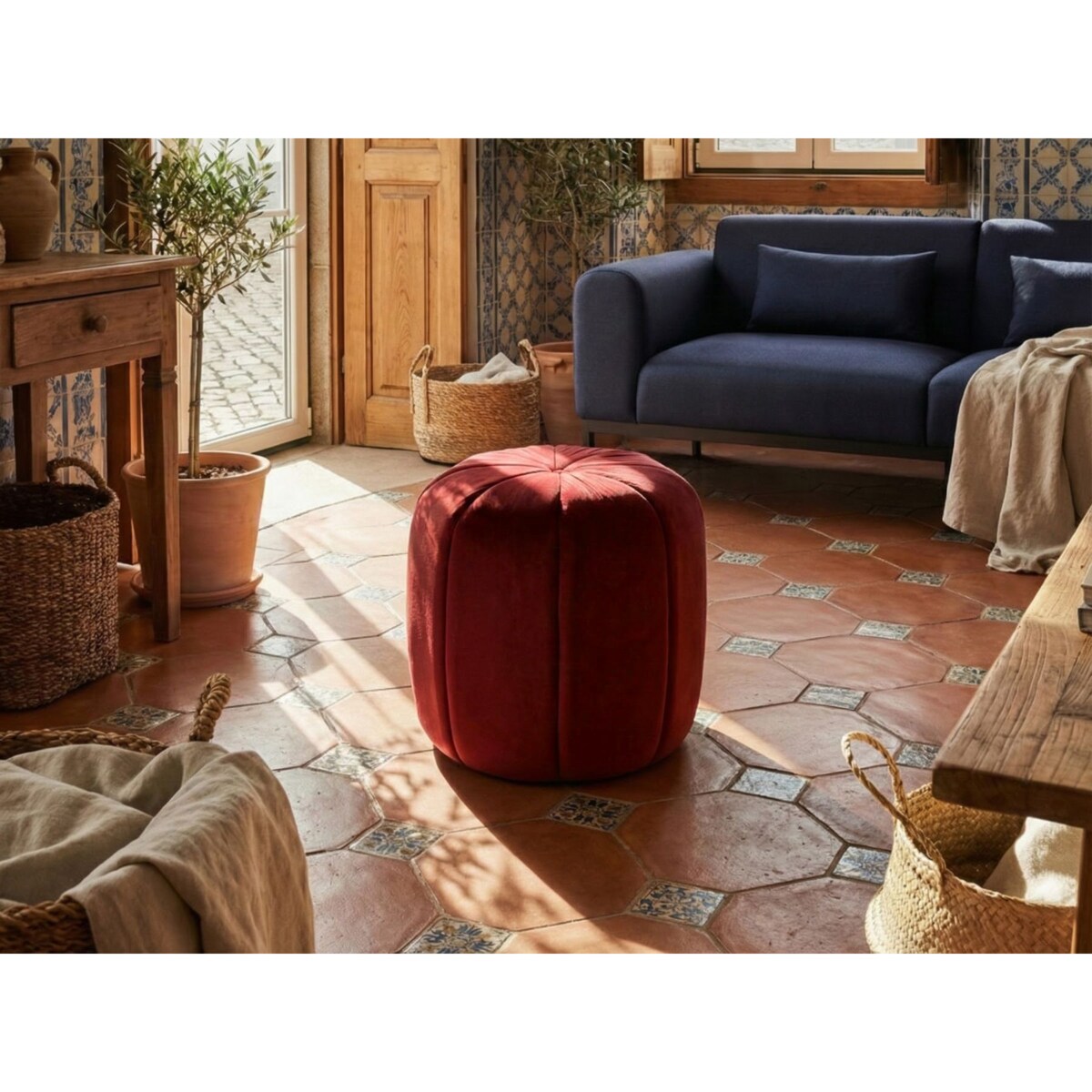 Puf SELBY Welur Bordowy