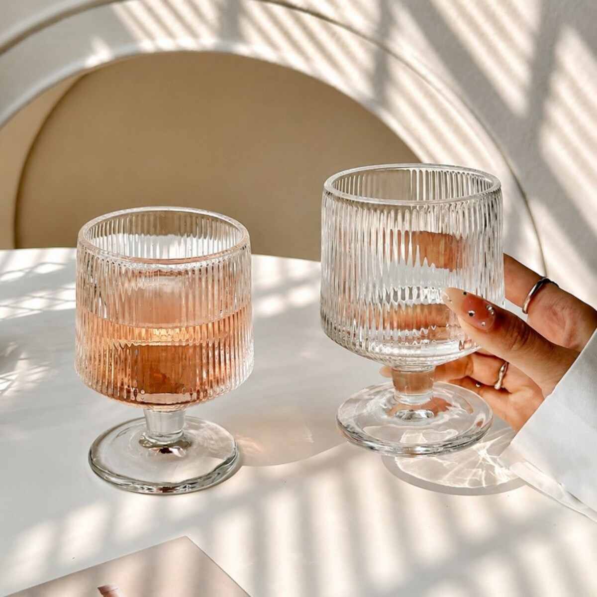 Zestaw 6 szt szklanek ryflowanych na nóżce do deserów, drinków 250ml SZK227ZESTAW6