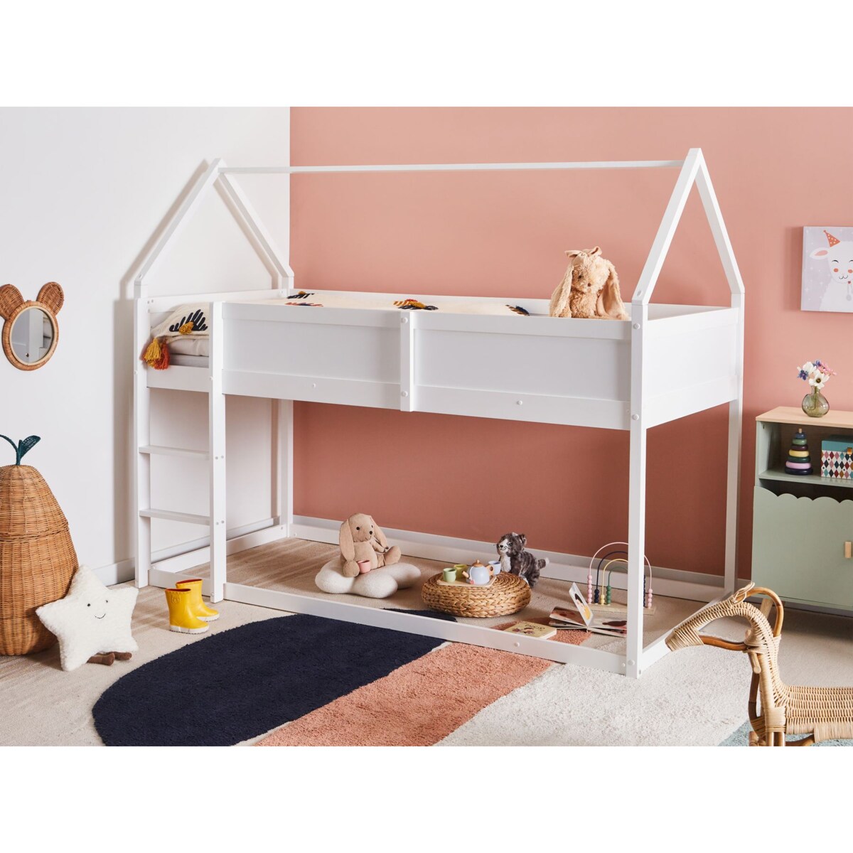 Łóżko na antresoli Domek Drewno DIENNE 90 x 200 cm Biały