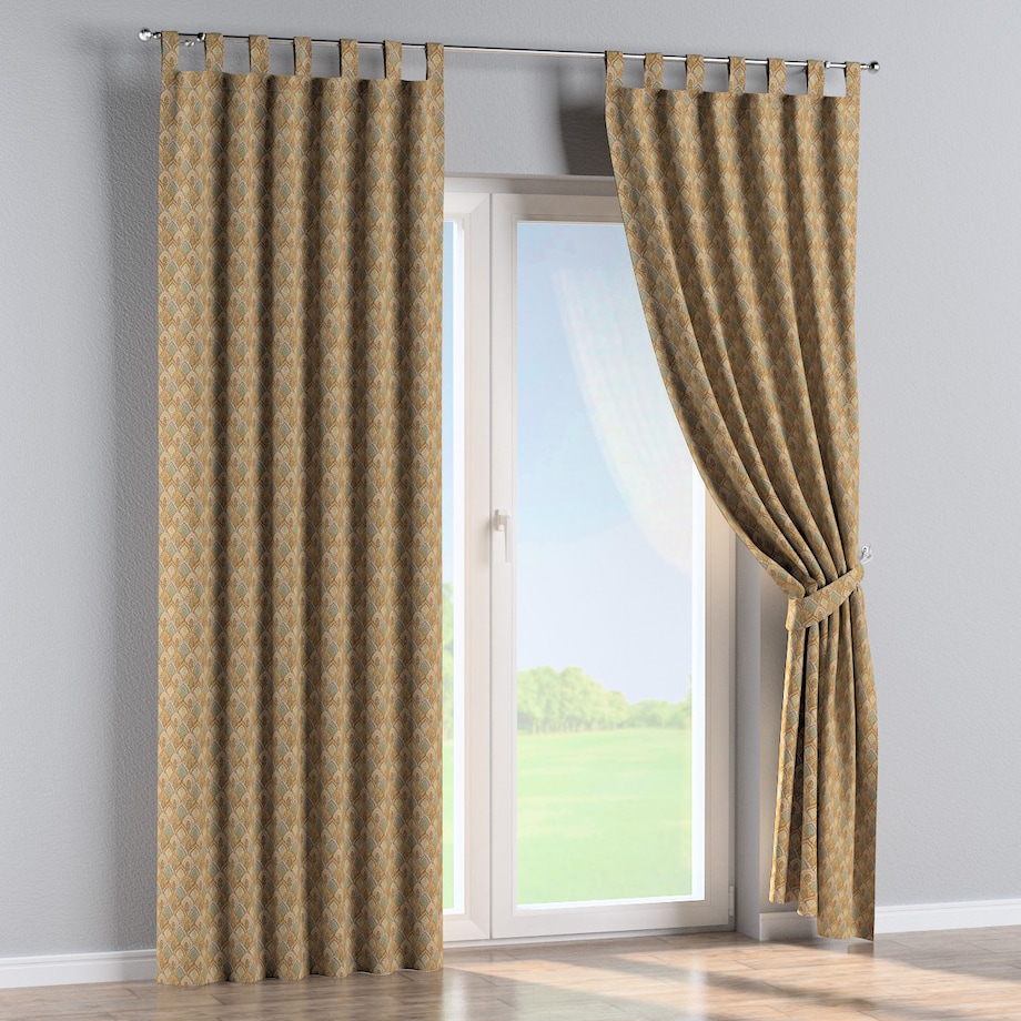 Zasłona na szelkach 1 szt. 130x260 beżowo-zielony motyw roślinny