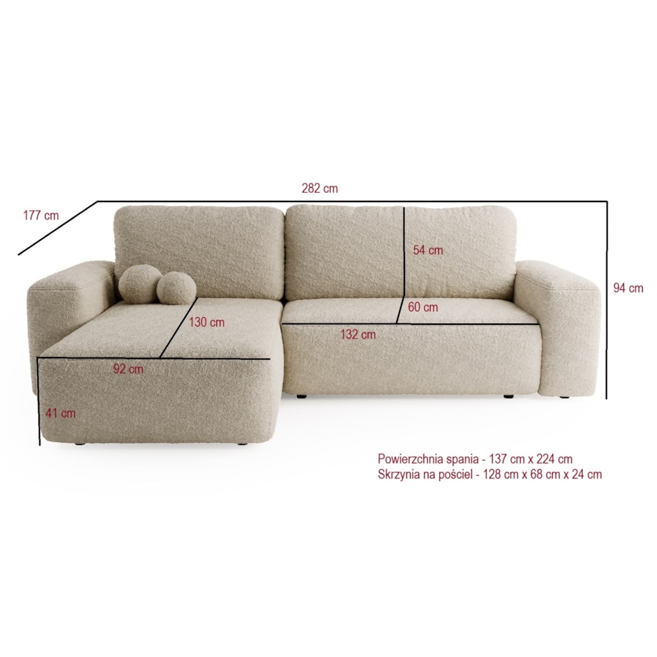 Narożnik Lewy ILO z funkcją spania i pojemnikiem na pościel, jasno-szary